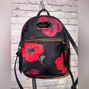 Kate Spade Black and Red Floral Backpack
